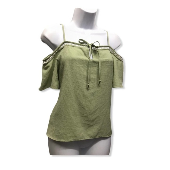 Expose | Bohemian Green Cold Shoulder Blouse - Picture 1 of 9